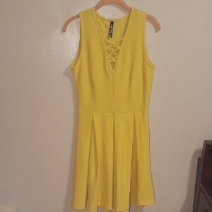 White Mark Bright Yellow Lace-Up Mini Dress
